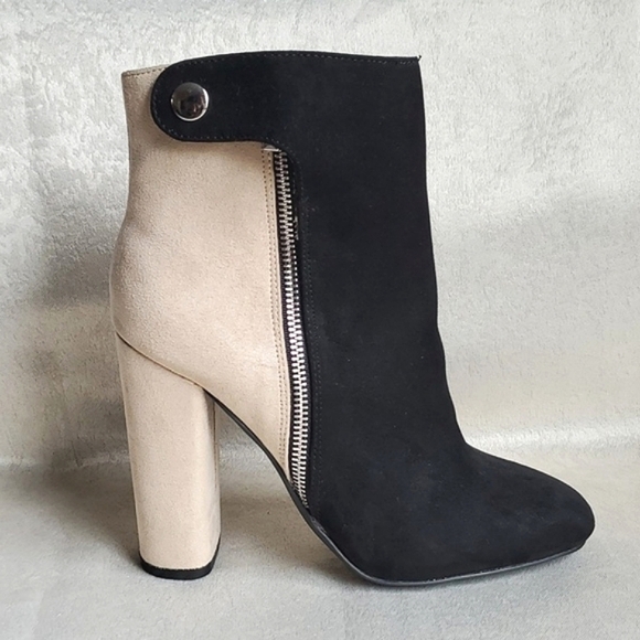 JUSTFAB Colorblock Faux Suede Block Heel Side Zip Ankle Boots SIZE: 9 US - Picture 2 of 13
